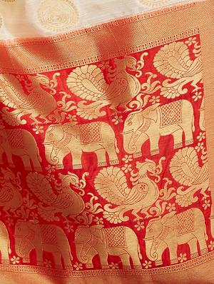 contrast zari border woven saree with blouse - 16258964 - Standard Image - 4