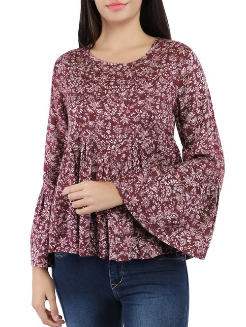 bell sleeved floral gathered top - 16260541 - Standard Image - 1