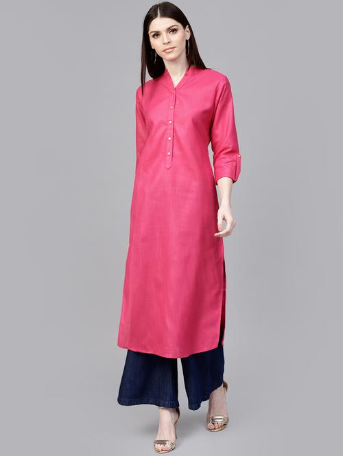 solid straight kurta - 16261399 - Very Small Image - 1