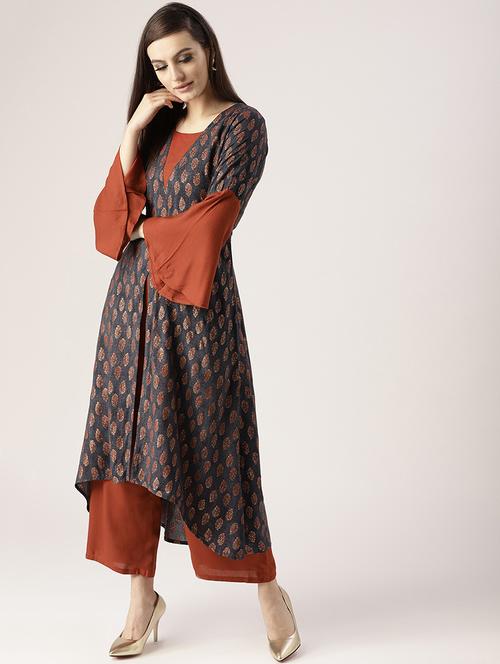 Printed a-line kurta palazzo set - 16261471 - Very Small Image - 1
