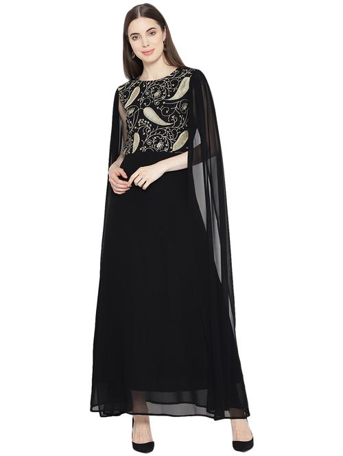 cape detail embroidered gown - 16262070 - Standard Image - 1
