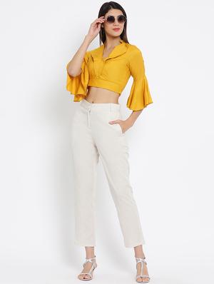 v neck belle sleeved crop top - 16262823 - Standard Image - 4