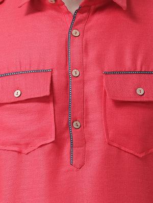 pink silk blend pathani kurta - 16263347 - Standard Image - 4