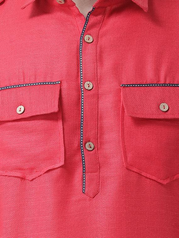 pink silk blend pathani kurta - 16263347 - Zoom Image - 4