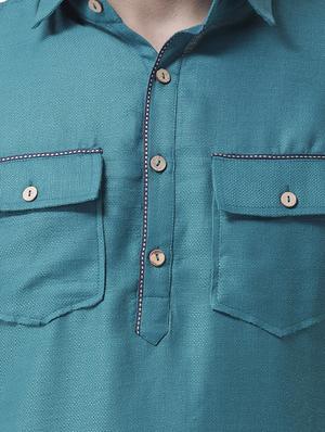 blue silk blend pathani kurta - 16263897 - Standard Image - 4