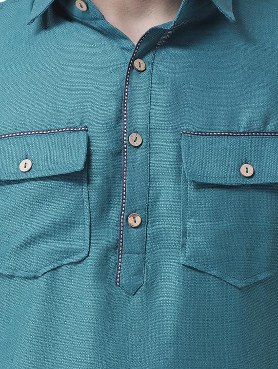 blue silk blend pathani kurta - 16263897 - Zoom Image - 4