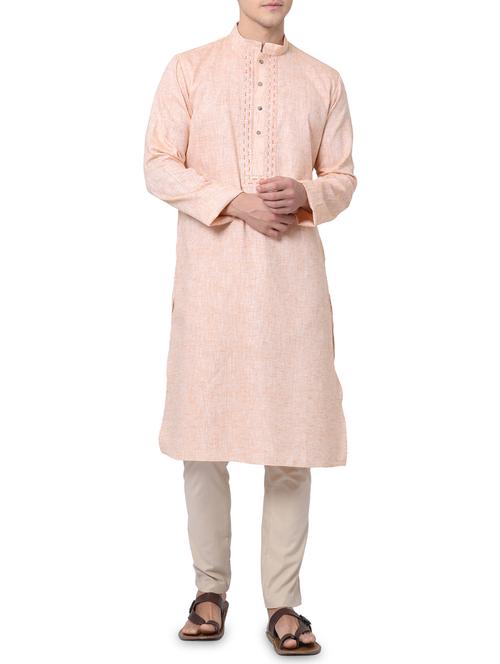 peach solid kurta pyjama set - 16264070 - Standard Image - 1