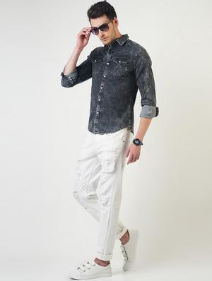 grey denim casual shirt - 16265202 - Standard Image - 4