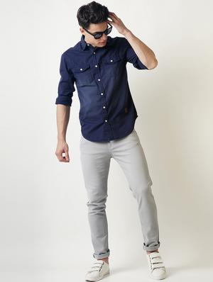 navy blue cotton casual shirt - 16265205 - Standard Image - 4