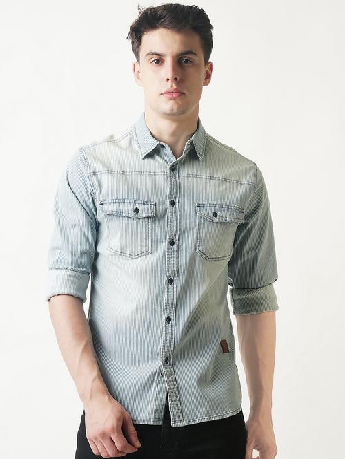 blue striped casual shirt - 16265211 - Standard Image - 1