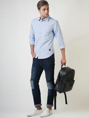 blue solid casual shirt - 16265218 - Standard Image - 4
