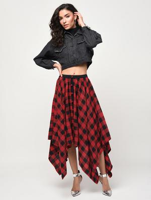 high rise checkered asymmetric skirt - 16266295 - Standard Image - 4