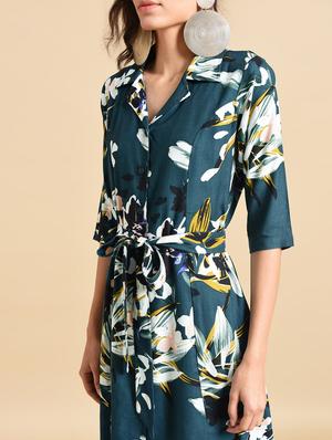 tie front floral a-line dress - 16269386 - Standard Image - 4