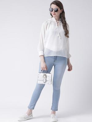 tassel tie up dobby top - 16269563 - Standard Image - 4