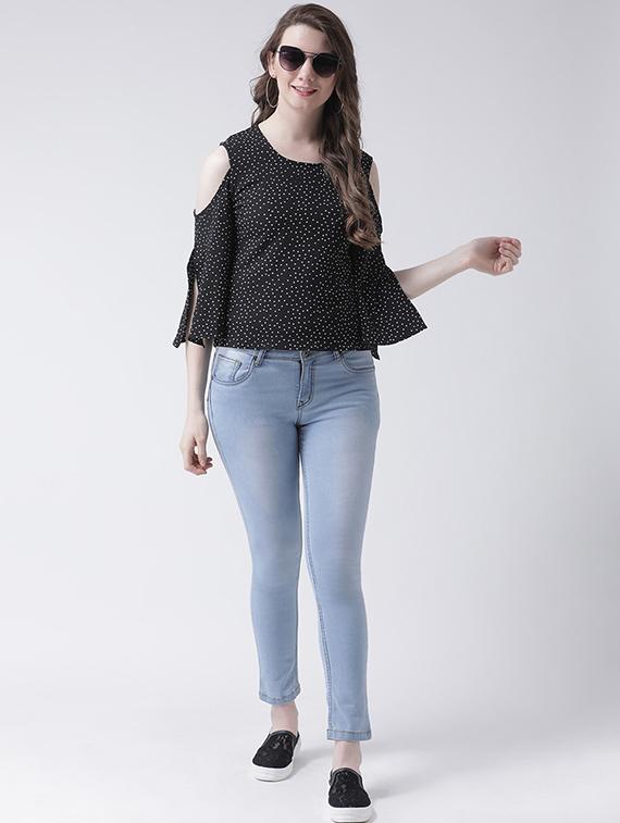 pin-dot cold shoulder top - 16269568 - Zoom Image - 4