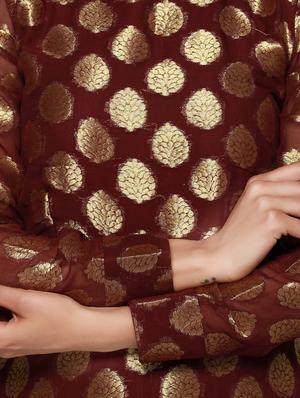 Brocade kurta churidaar suit set - 16270560 - Standard Image - 4