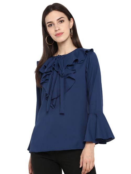 tie knot neck ruffle detail top - 16270925 - Standard Image - 1