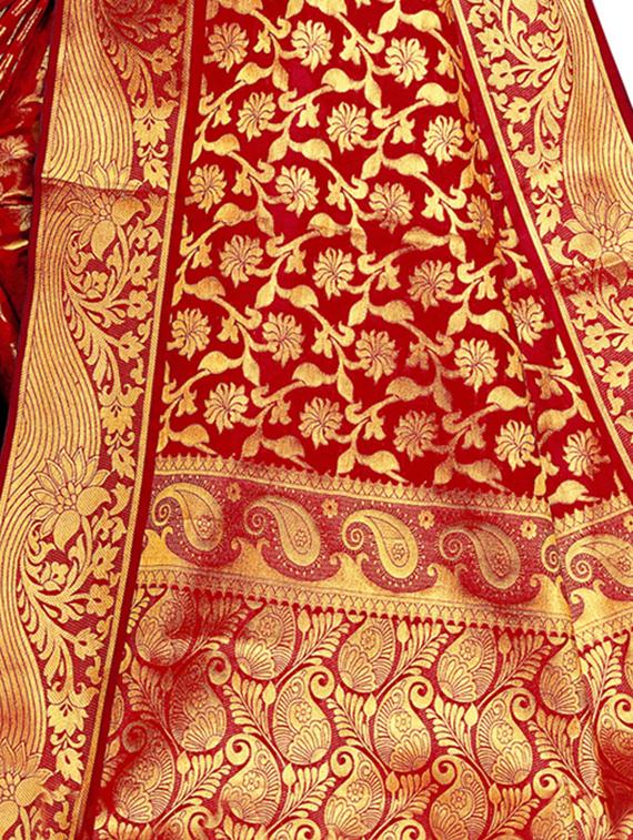 floral zari motif kanjivaram saree with blouse - 16271224 - Zoom Image - 4
