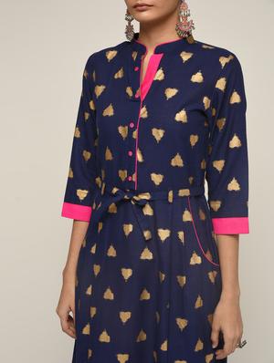 foil print flared kurta - 16271597 - Standard Image - 4