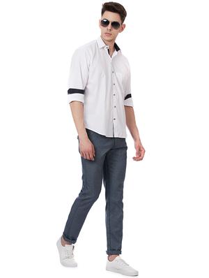 blue solid chinos - 16273053 - Standard Image - 4