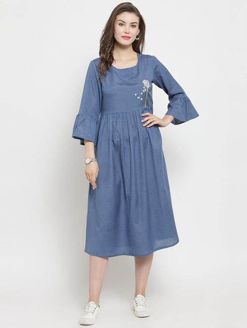 gather detail embroidered a-line dress - 16273275 - Standard Image - 1