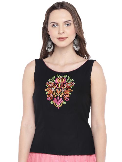 boat neck embroidered detail top - 16274313 - Standard Image - 1