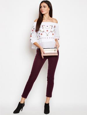 off shoulder embroidered top - 16274815 - Standard Image - 4