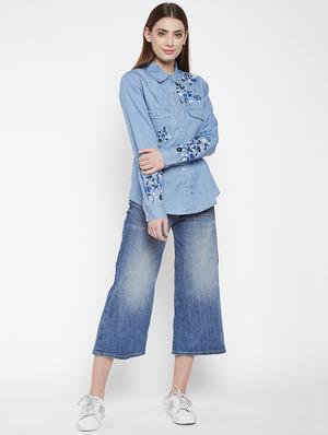 floral embroidered denim shirt - 16274884 - Standard Image - 4