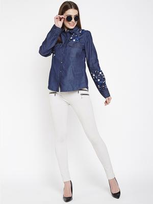 floral embroidered denim shirt - 16274885 - Standard Image - 4