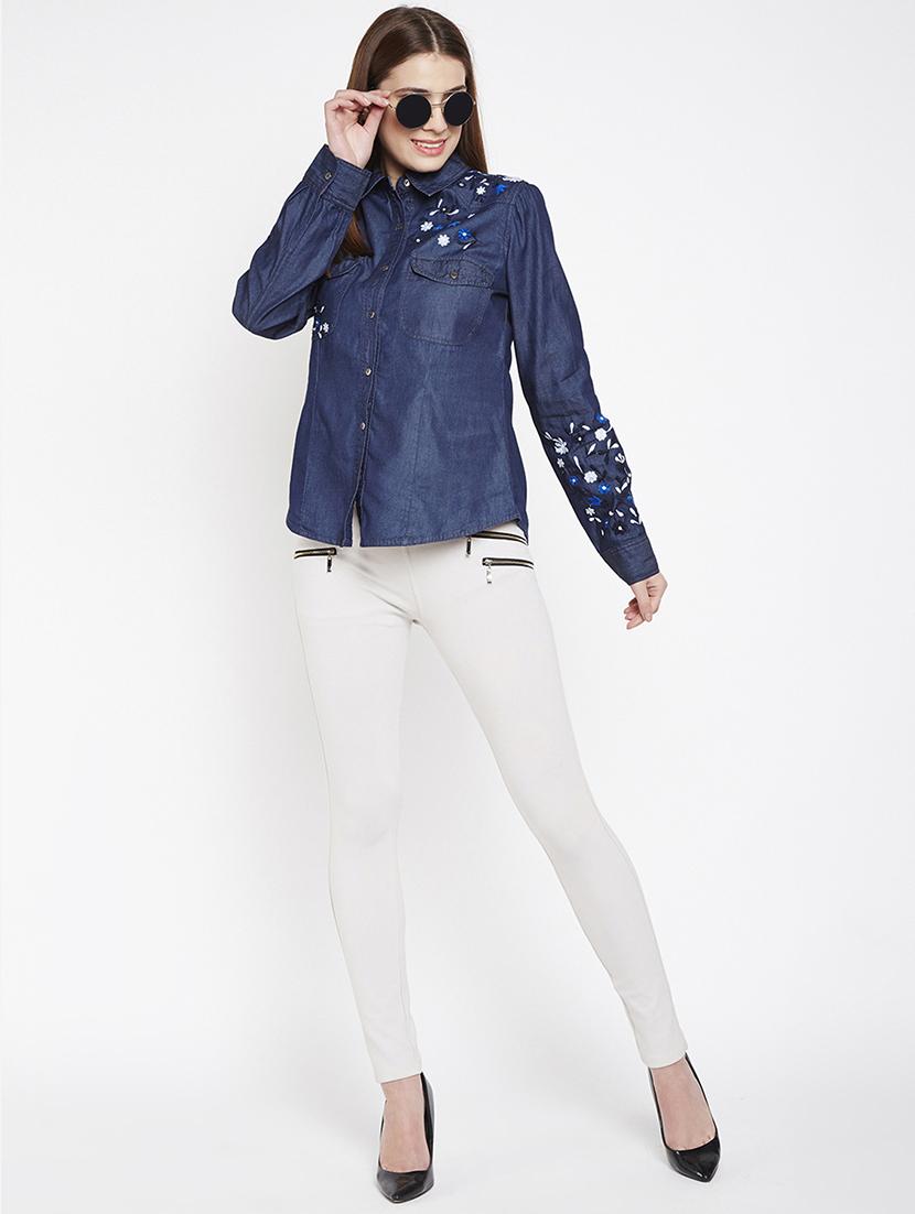 floral embroidered denim shirt - 16274885 - Zoom Image - 4