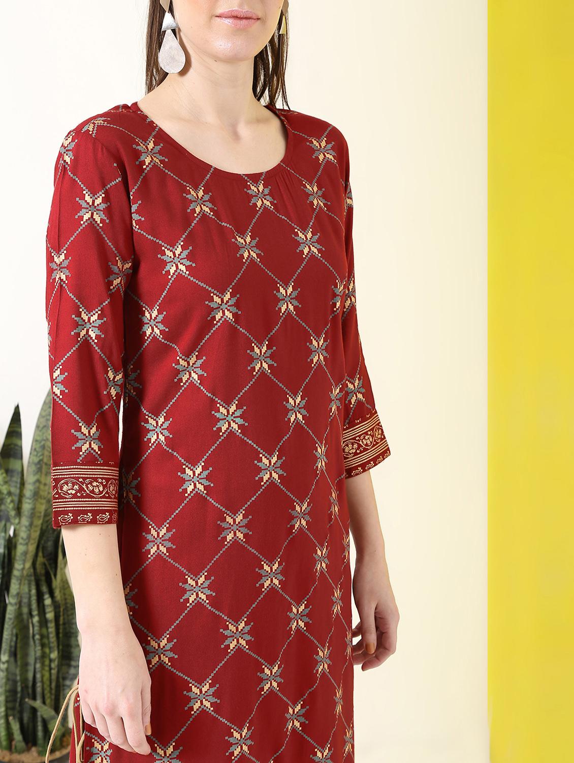 printed a-line kurta palazzo set - 16277130 - Zoom Image - 4