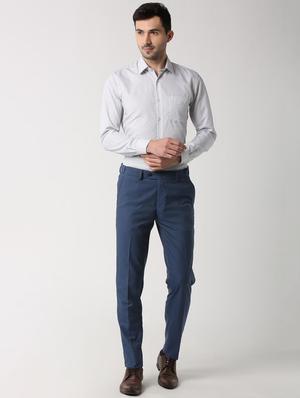 blue solid flat front formal trouser - 16278121 - Standard Image - 4