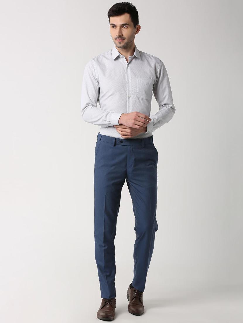 blue solid flat front formal trouser - 16278121 - Zoom Image - 4