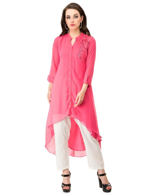 embellished high-low kurta - 16279388 - Standard Image - 1