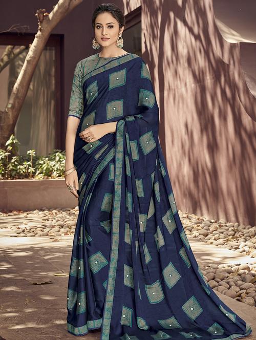 geometrical printed saree with blouse - 16280011 - Standard Image - 1