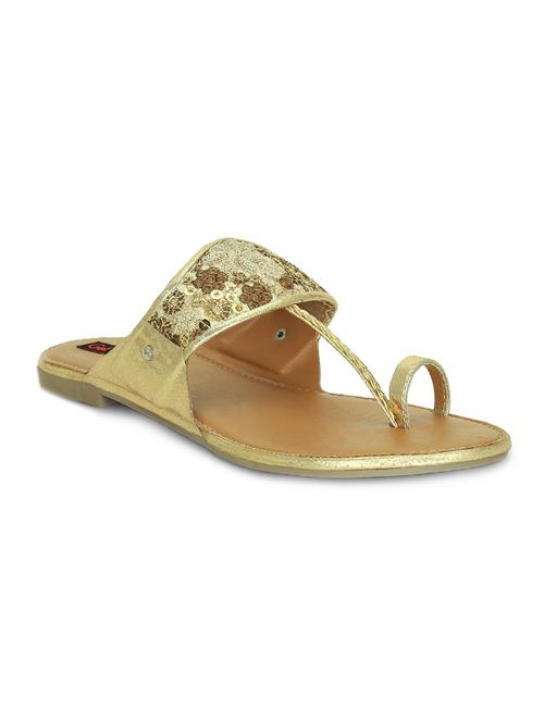 gold slip on kolhapuris - 16281871 - Standard Image - 1