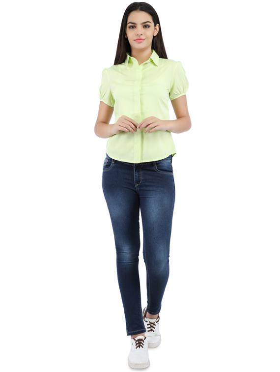 concealed placket puff sleeve shirt - 16282190 - Zoom Image - 4