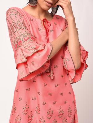 block printed asymmetric kurta - 16284795 - Standard Image - 4