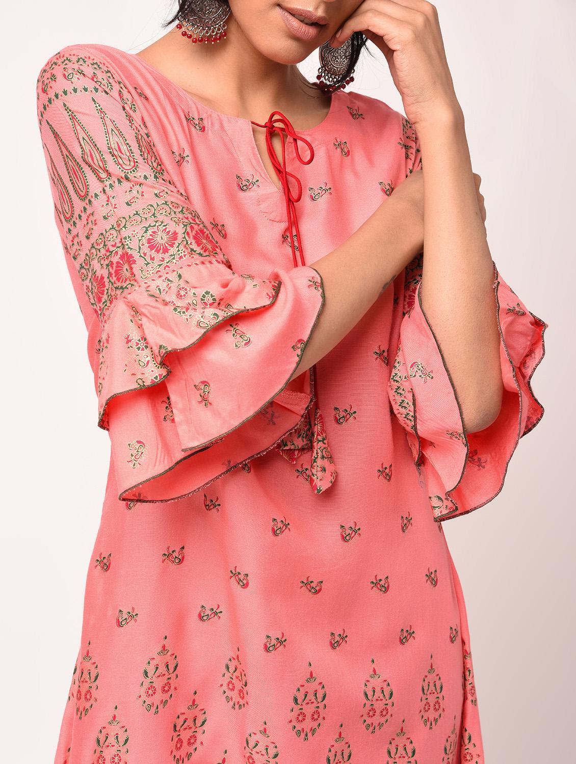 block printed asymmetric kurta - 16284795 - Zoom Image - 4
