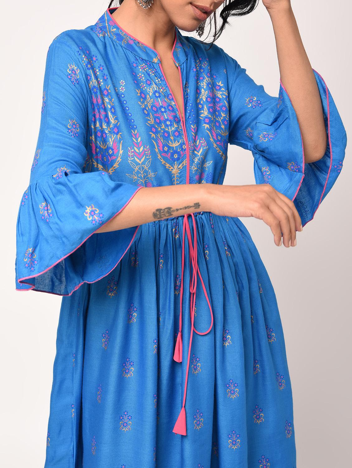 foil printed a-line kurta - 16284796 - Zoom Image - 4