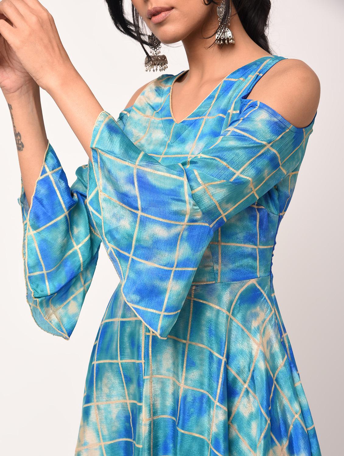 checkered high-low kurta - 16284799 - Zoom Image - 4