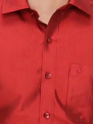 red pure silk casual shirt - 16285107 - Standard Image - 4