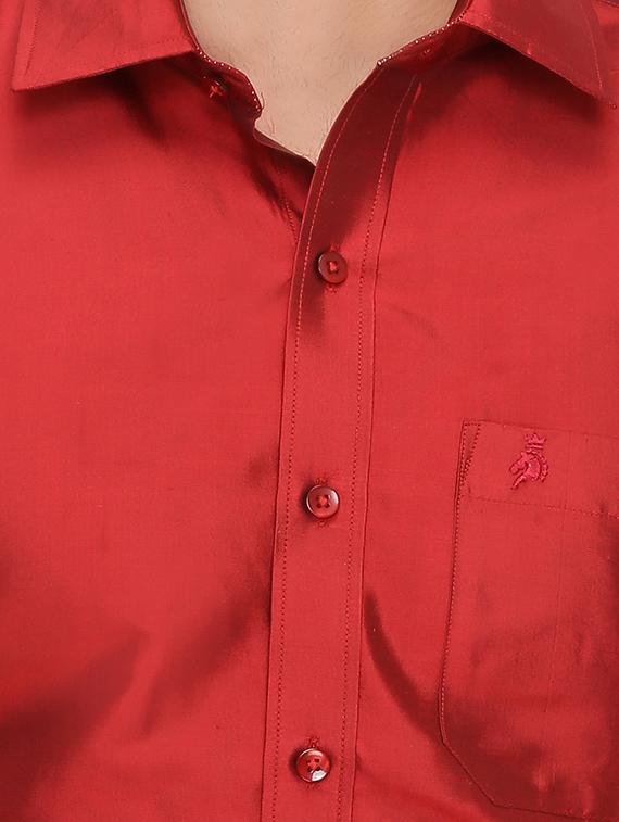 red pure silk casual shirt - 16285107 - Zoom Image - 4