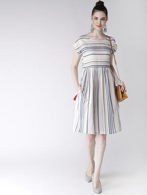tassel detail stripped a-line dress - 16286177 - Standard Image - 4