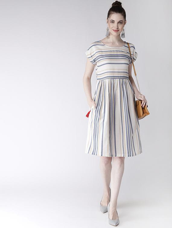 tassel detail stripped a-line dress - 16286177 - Zoom Image - 4