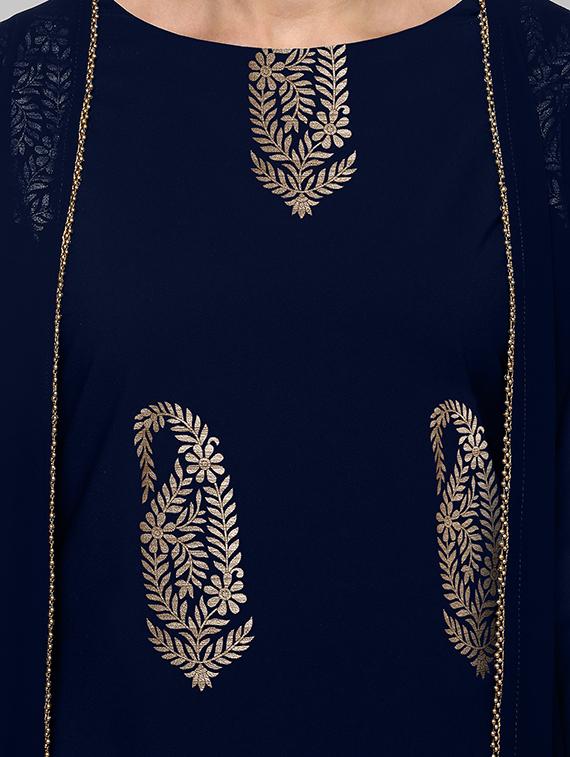 foil printed layered kurta - 16287409 - Zoom Image - 4