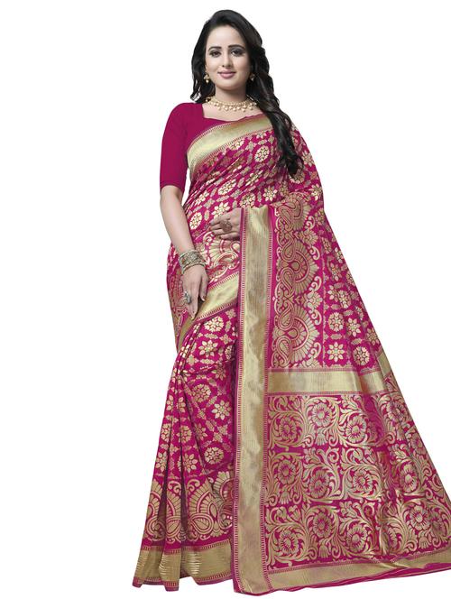 floral zari motif banarasi saree with blouse - 16287500 - Standard Image - 1