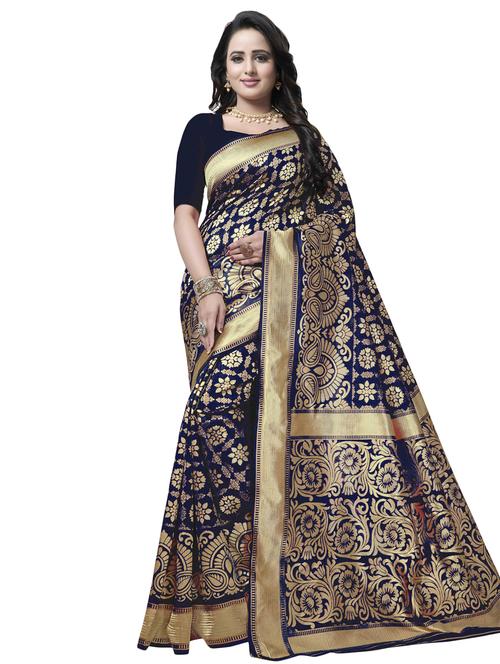 floral zari motif banarasi saree with blouse - 16287503 - Standard Image - 1