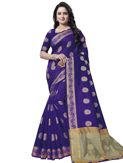 floral zari motif banarasi saree with blouse - 16287525 - Standard Image - 1