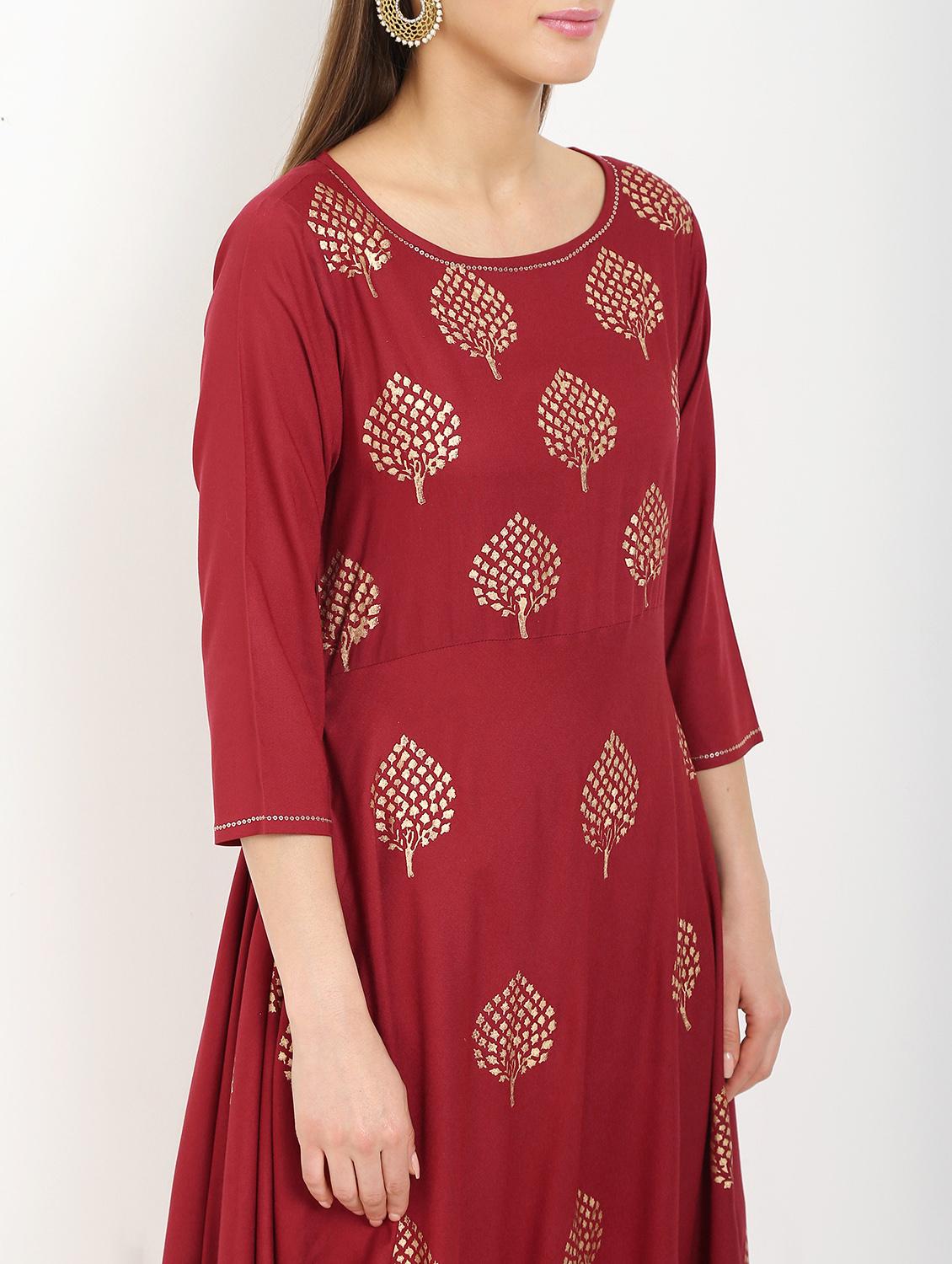 foil printed cowl kurta - 16287698 - Zoom Image - 4